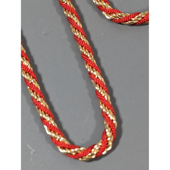 Vintage Napier Gold Tone Red Cord Twist Rope Chain Necklace 24" - Picture 3 of 8